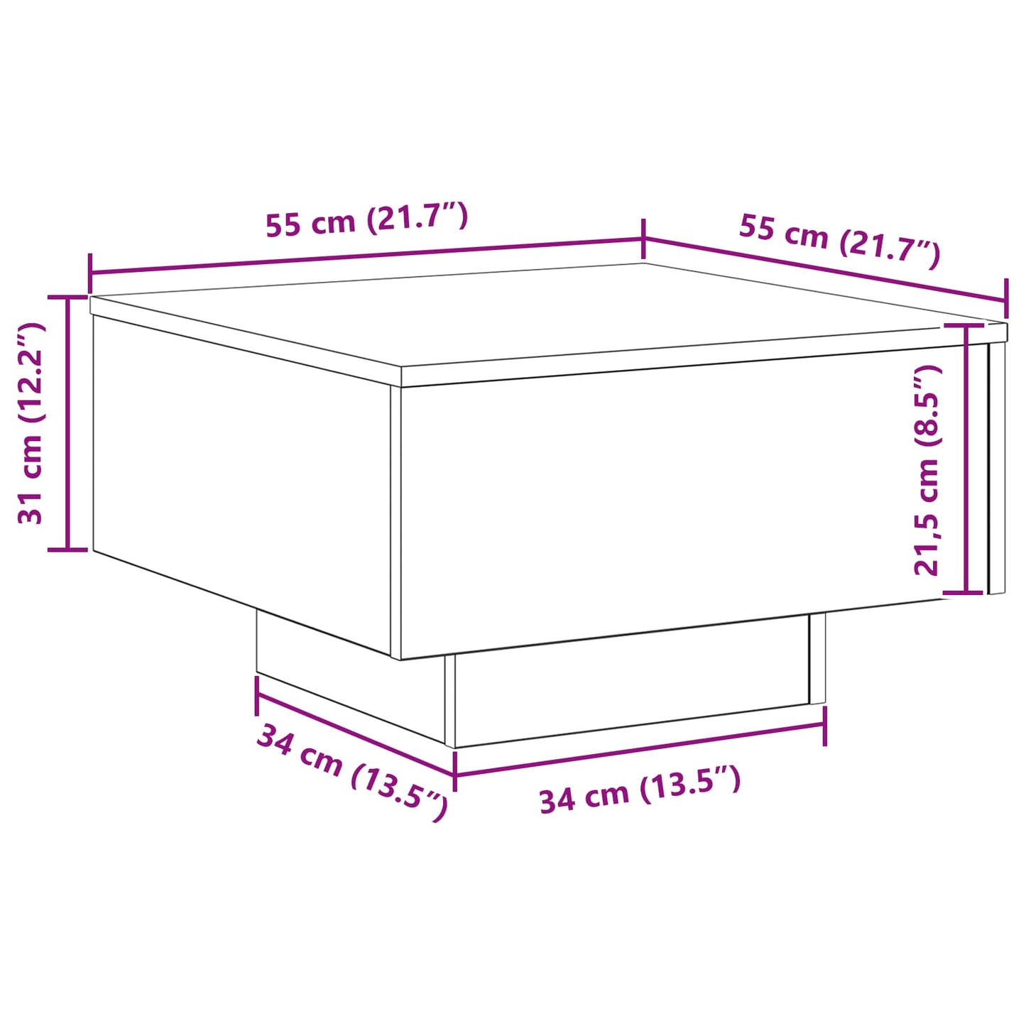 vidaXL Coffee Table Black Oak 55 x 55 x31 cm Engineered Wood