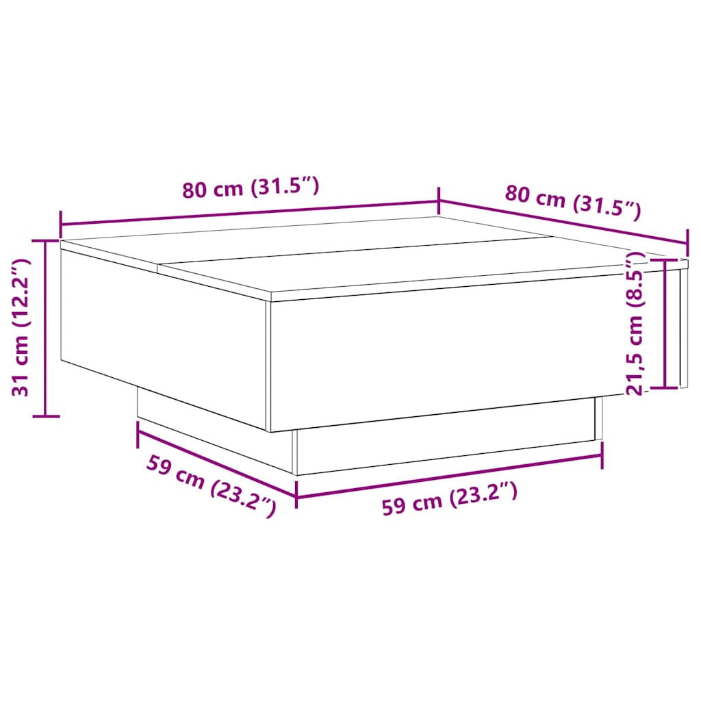 vidaXL Coffee Table Black Oak 80 x 80 x 31 cm