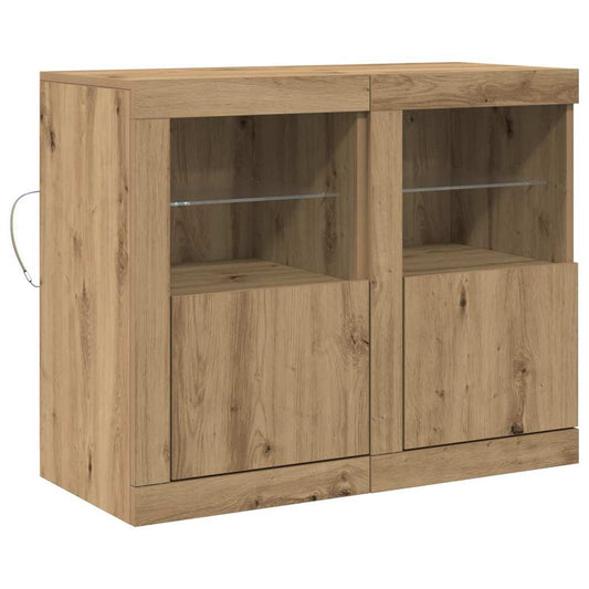 vidaXL LED Sideboard 2 pcs 41 x 37 x 67 cm Engineered Wood Artisan Oak
