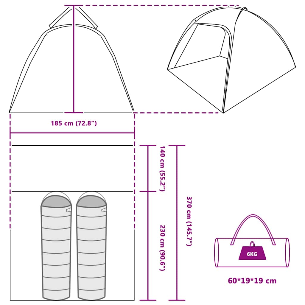 vidaXL Cabin Tent with Roof Grey and Orange 370 x 230 x 185 cm Taffeta