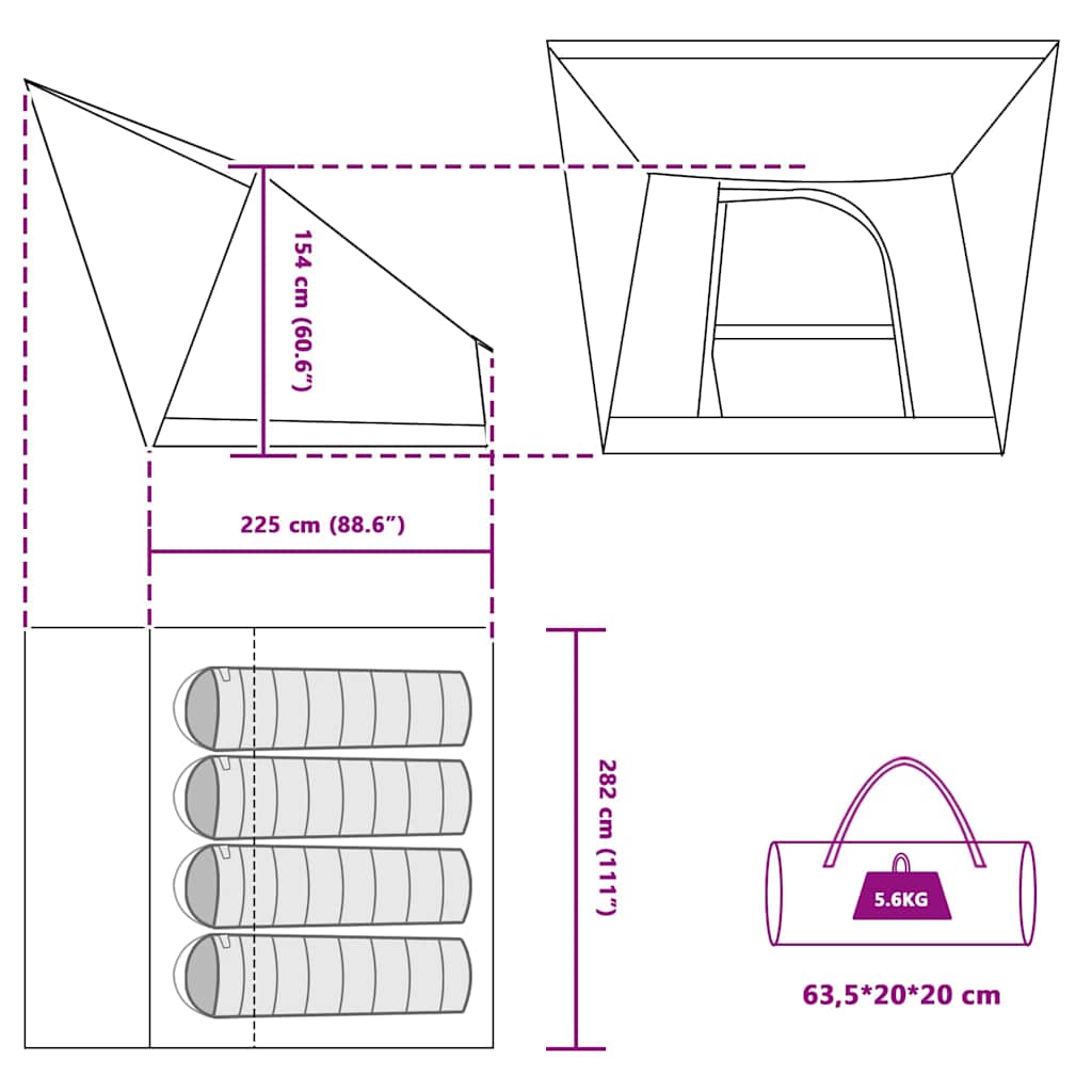 vidaXL Camping Tent with Roof Green 282 x 225 x 154 cm Taffeta
