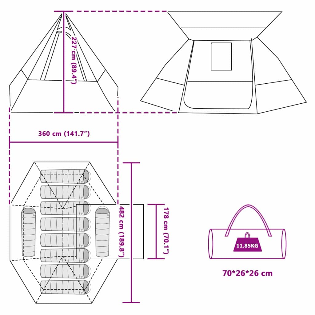vidaXL Camping Tent Grey and Orange 482 x 360 x 227 cm Taffeta