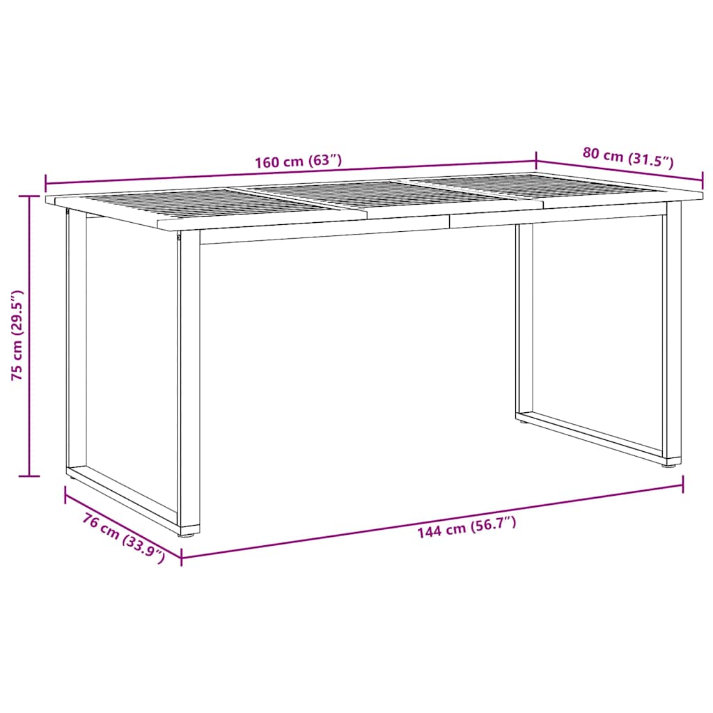 vidaXL Garden Table Grey 160 x 80 x 75 cm Solid Acacia Wood