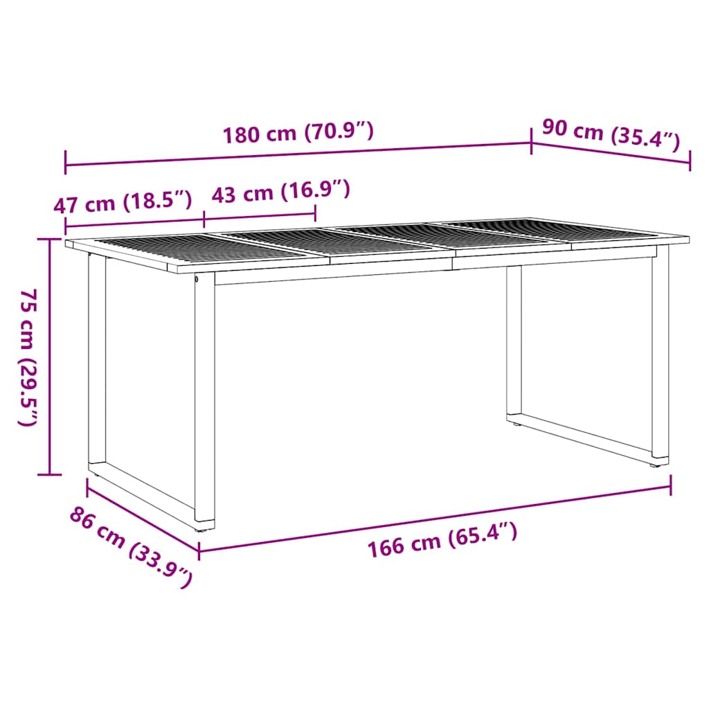 vidaXL Garden Table Grey 180 x 90 x 75 cm Solid Acacia Wood
