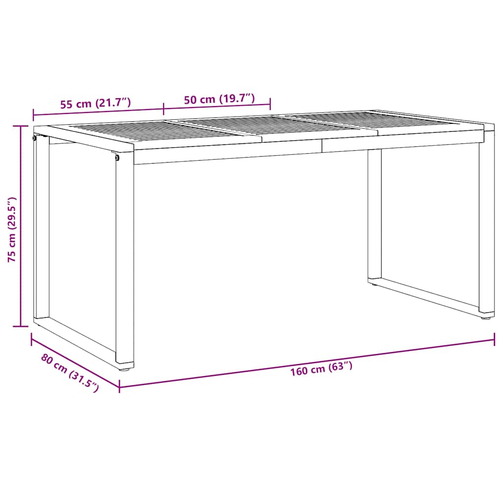vidaXL Garden Table Grey 160 x 80 x 75 cm Solid Acacia Wood