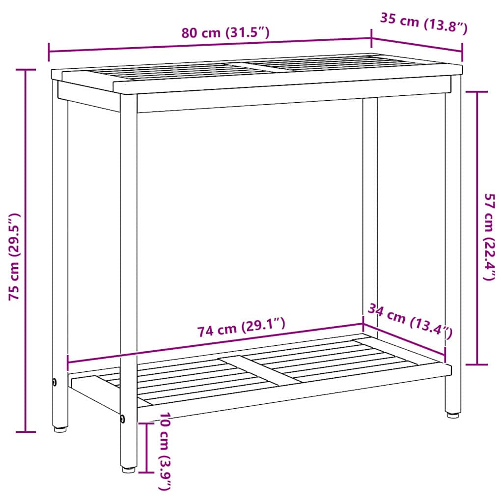 vidaXL Outdoor Table with Storage Natural and Grey 80 x 35 x 75 cm