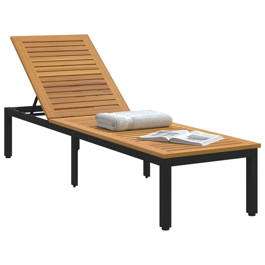 vidaXL Sun lounger Reclining Black 200 x 55 x 35 cm Solid Acacia Wood