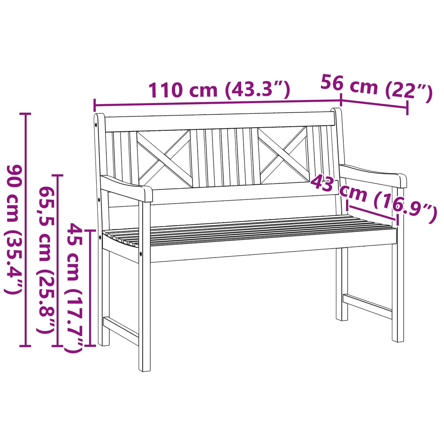 vidaXL Outdoor Bench Natural 110 x 56 x 90 cm Solid Acacia Wood