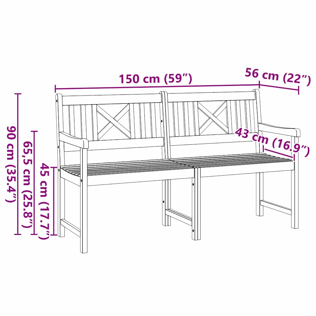 vidaXL Outdoor Bench Natural 150 x 56 x 90 cm Solid Acacia Wood