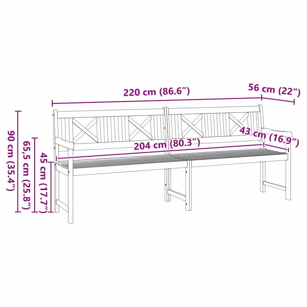vidaXL Outdoor Bench Natural 220 x 56 x 90 cm Solid Acacia Wood