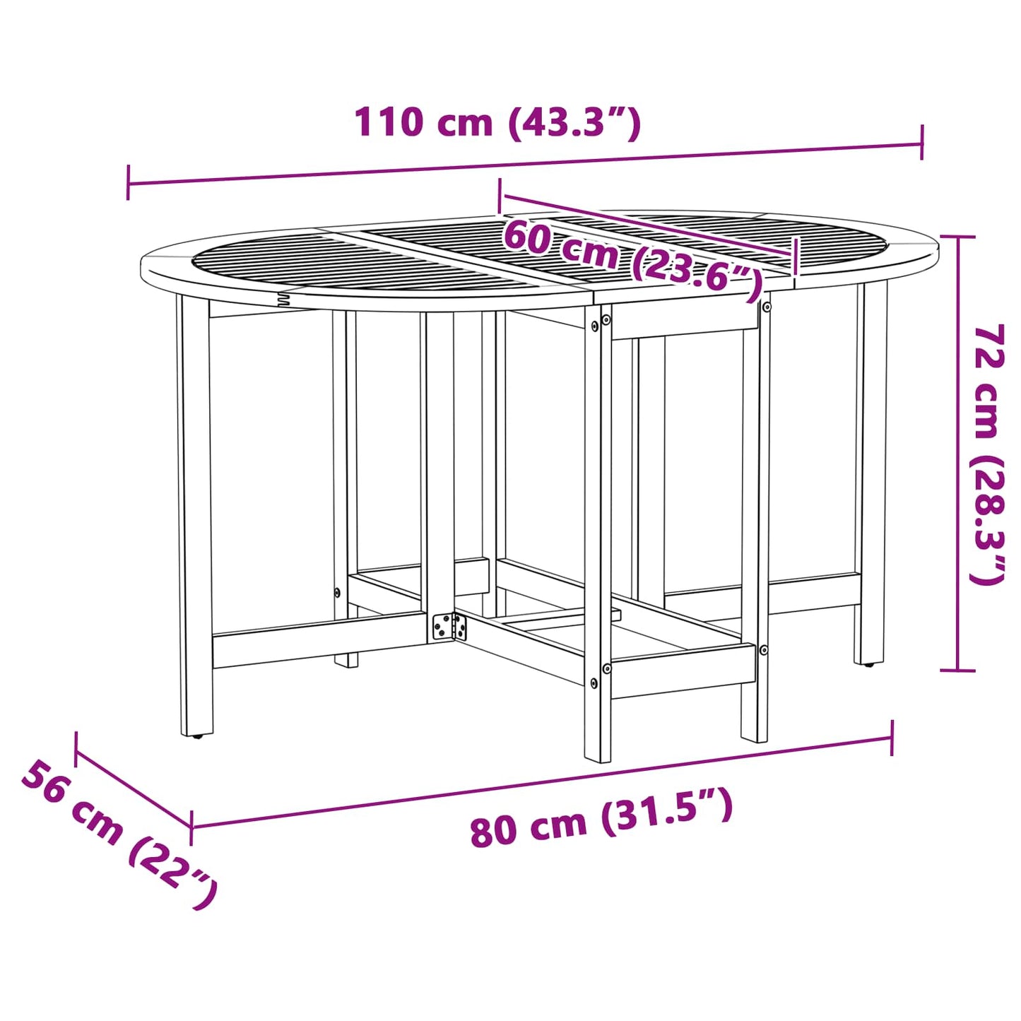 vidaXL Garden Table Folding Brown 110 x 60 x 72 cm Solid Acacia Wood