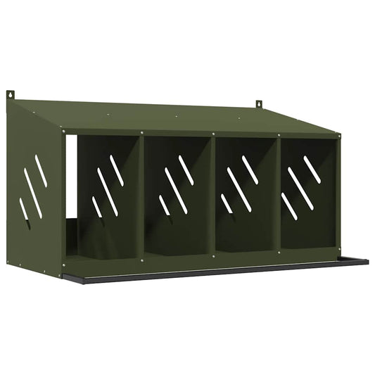 vidaXL Chicken Nesting Box with 4 Compartments Olive Green Metal
