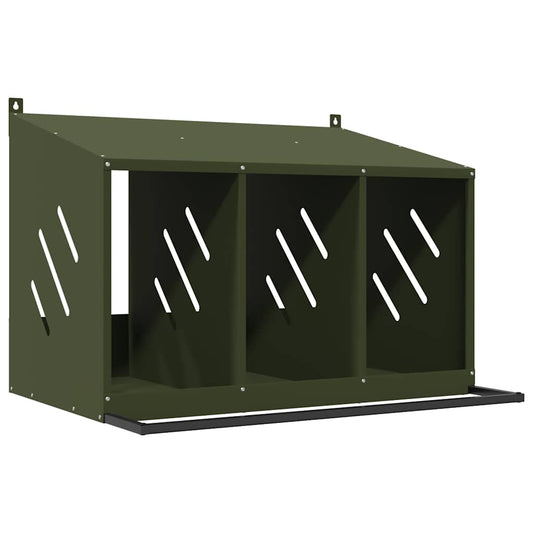 vidaXL Chicken Nesting Box with 3 Compartments Olive Green Metal