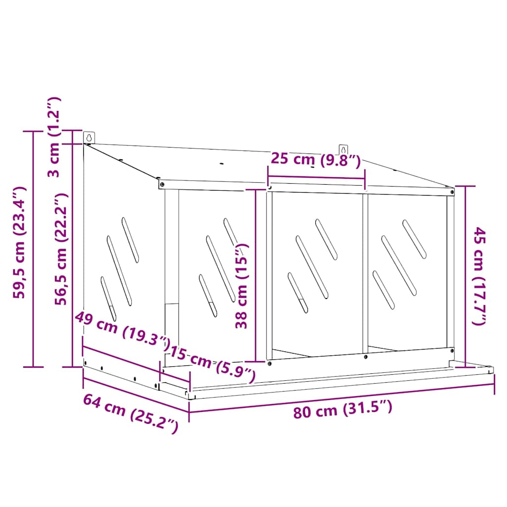 vidaXL Chicken Nesting Box with 3 Compartments Galvanized Silver Metal