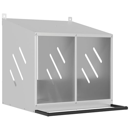 vidaXL Chicken Nesting Box with 2 Compartments Galvanized Silver Metal