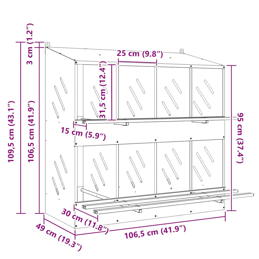 vidaXL Chicken Nesting Box with 8 Compartments Galvanized Silver Metal