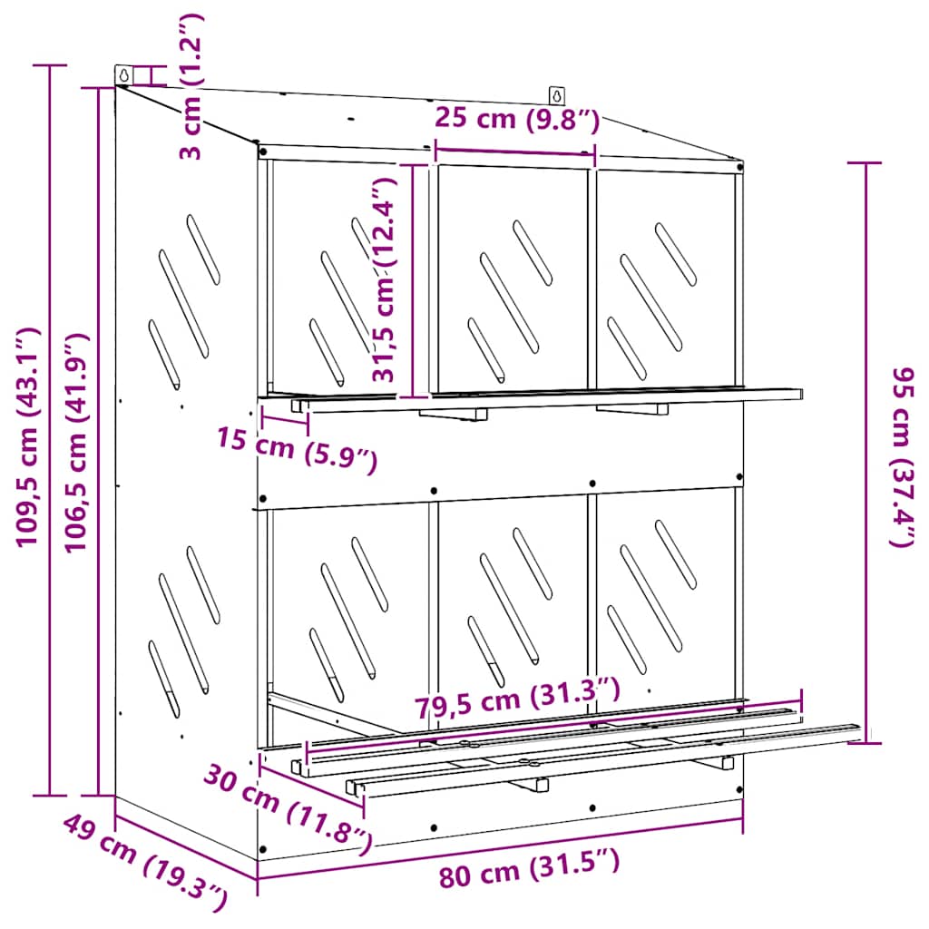 vidaXL Chicken Nesting Box with 6 Compartments Galvanized Silver Metal