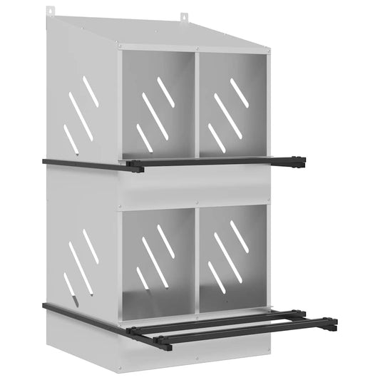 vidaXL Chicken Nesting Box with 4 Compartments Galvanized Silver Metal