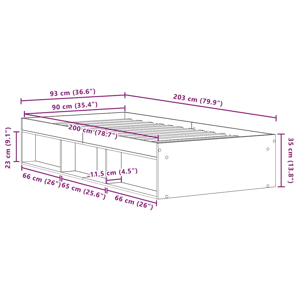 vidaXL Bed Frame without Mattress Black Oak 90x200 cm Engineered Wood
