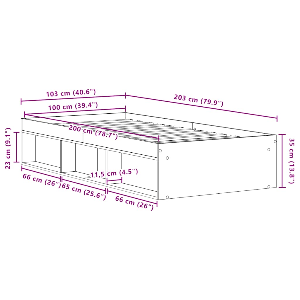 vidaXL Bed Frame without Mattress Black Oak 100x200 cm Engineered Wood