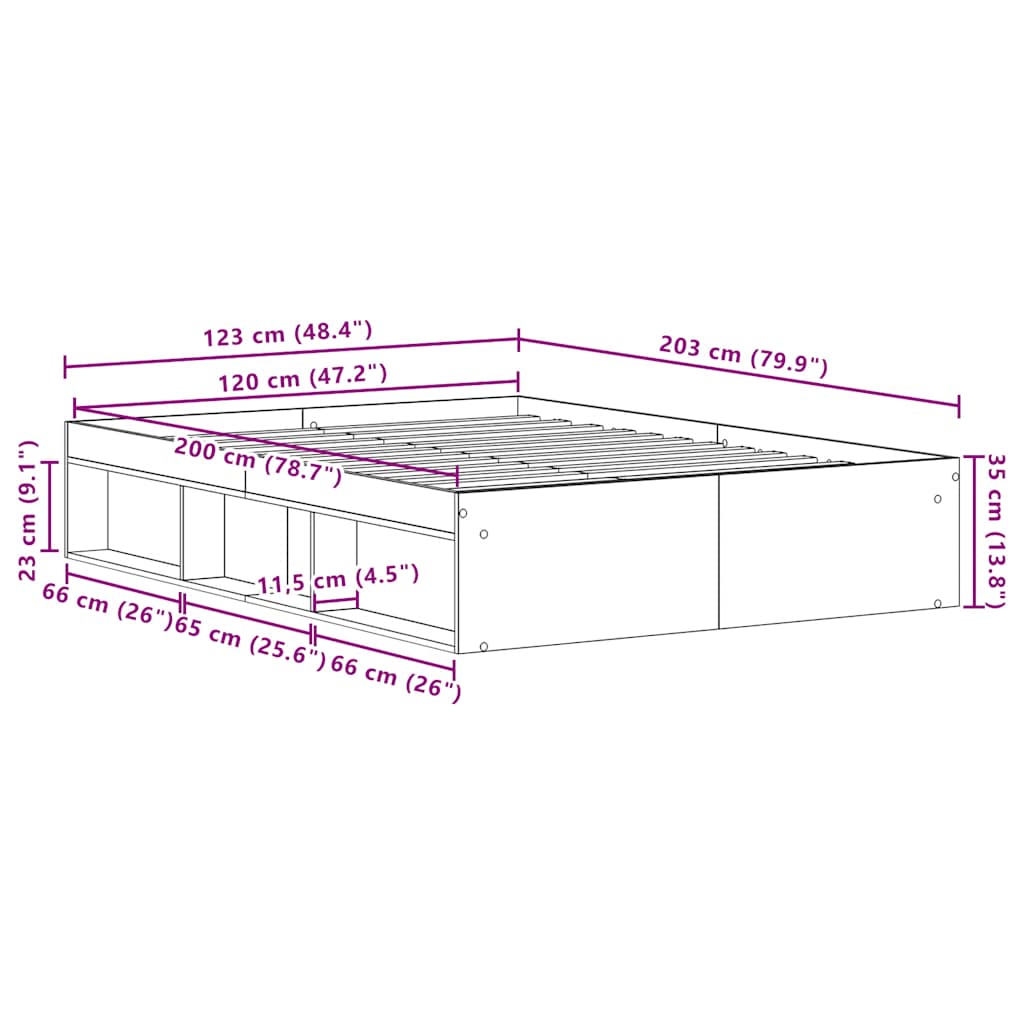 vidaXL Bed Frame without Mattress Black Oak 120x200 cm Engineered Wood