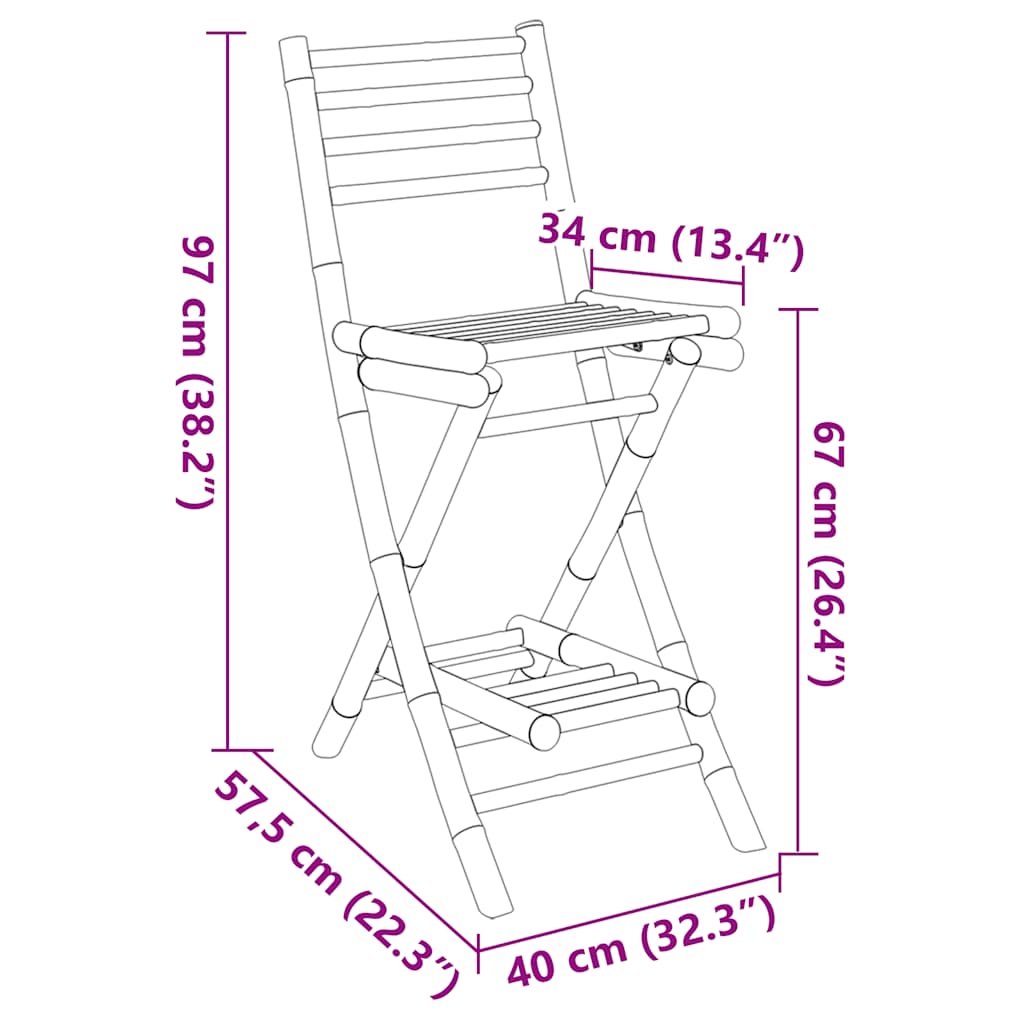 vidaXL Outdoor Bar Stools with Footrests 2 pcs Foldable Bamboo