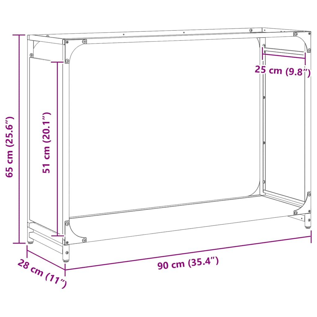 vidaXL Firewood Rack Black 90x28x65 cm Cold-rolled steel