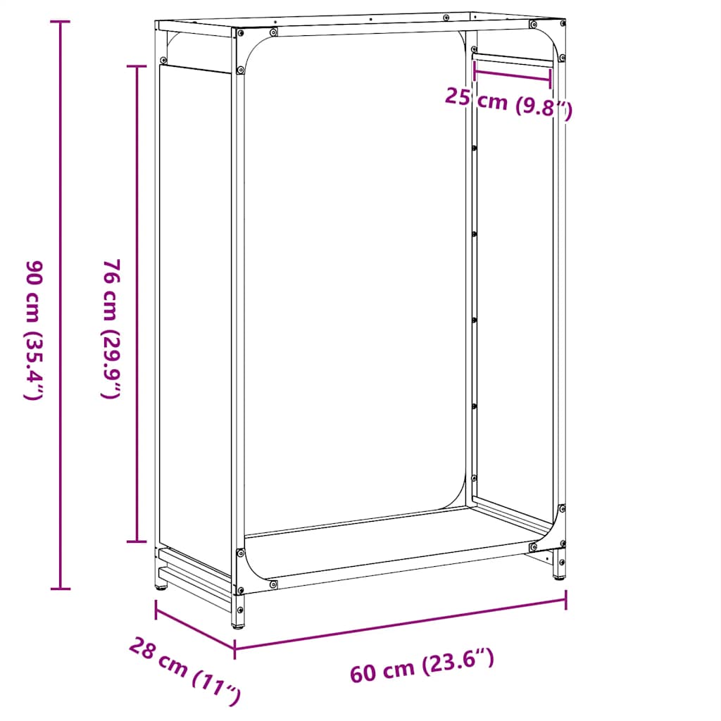 vidaXL Firewood Rack Anthracite 60x28x90 cm Cold-rolled steel