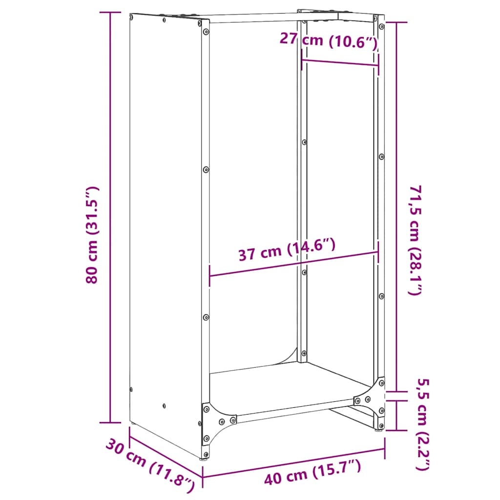 vidaXL Firewood Rack 40x30x80 cm Stainless Steel