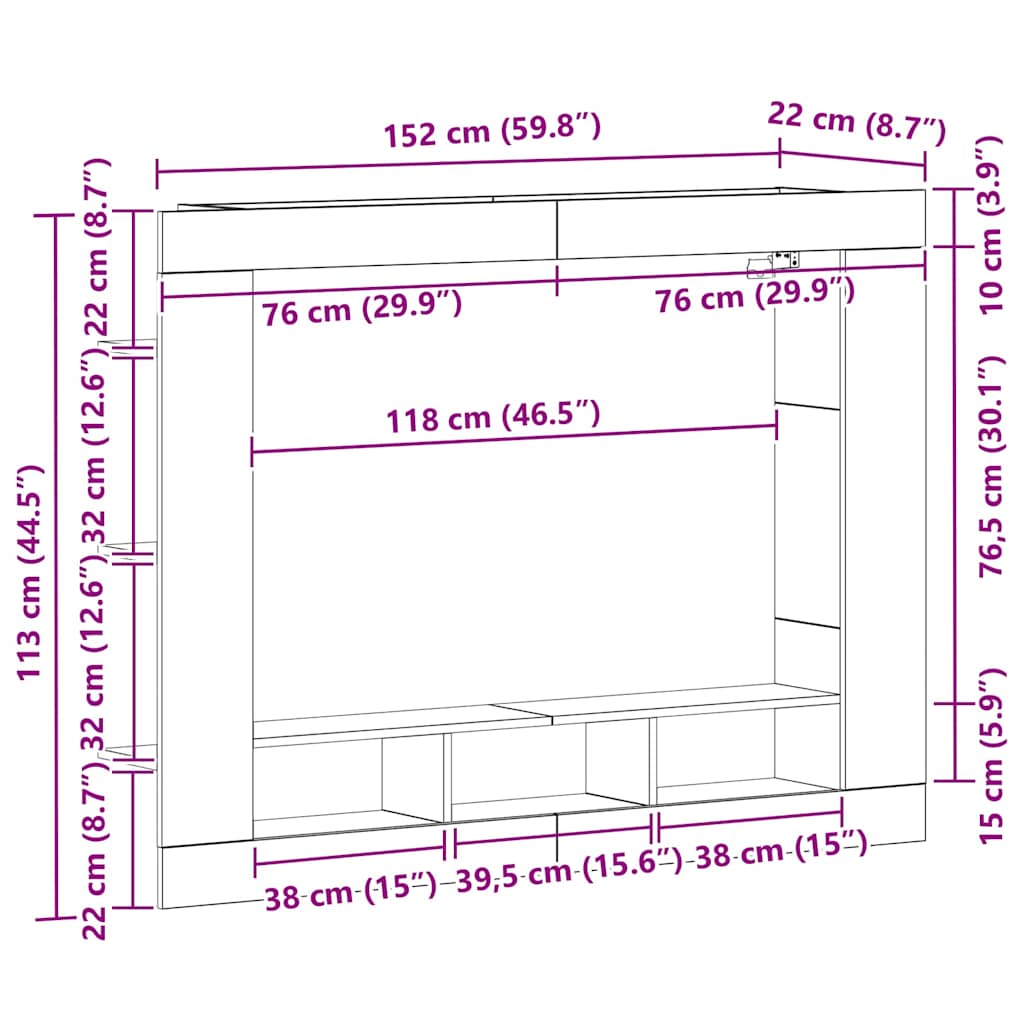 vidaXL TV Cabinet 152 x 22 x 113 cm Artisan oak Engineered wood