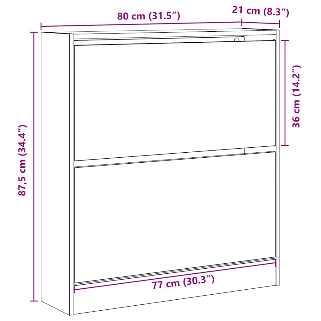 vidaXL Shoe Cabinet 80 x 21 x 87.5 cm Engineered Wood Black Oak