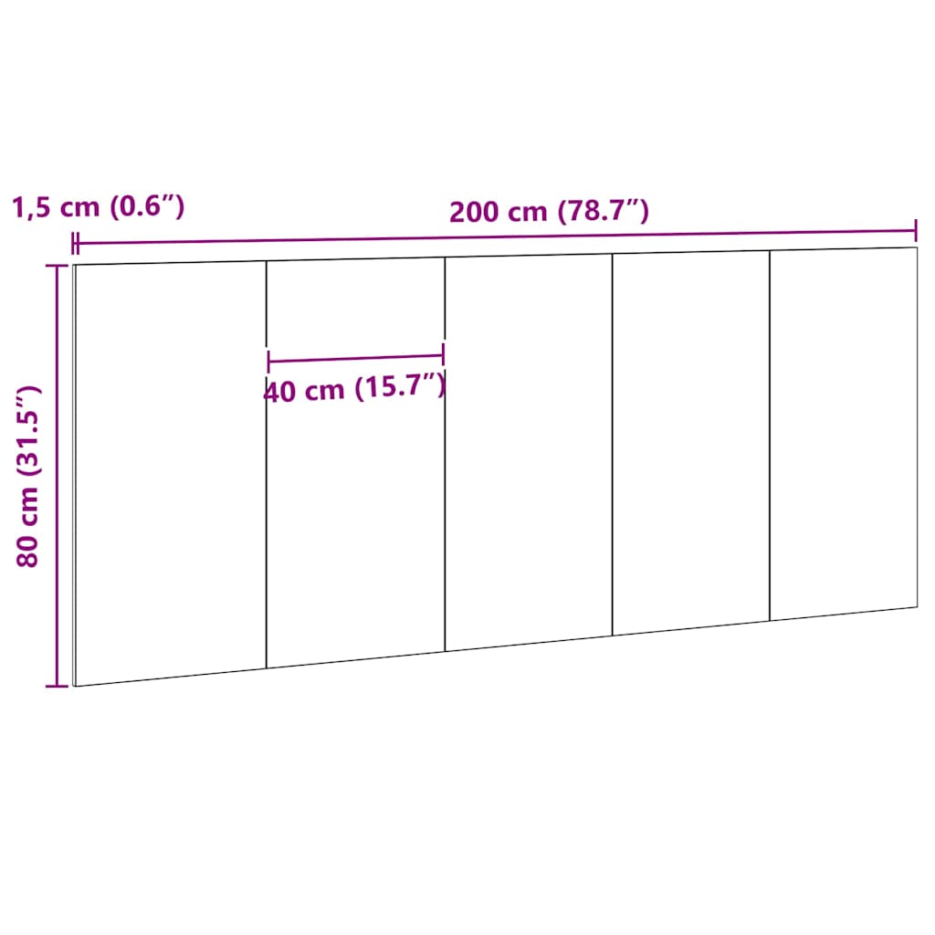 vidaXL Bed Headboard Black Oak 200 x 1.5 x 80.5 cm Engineered Wood