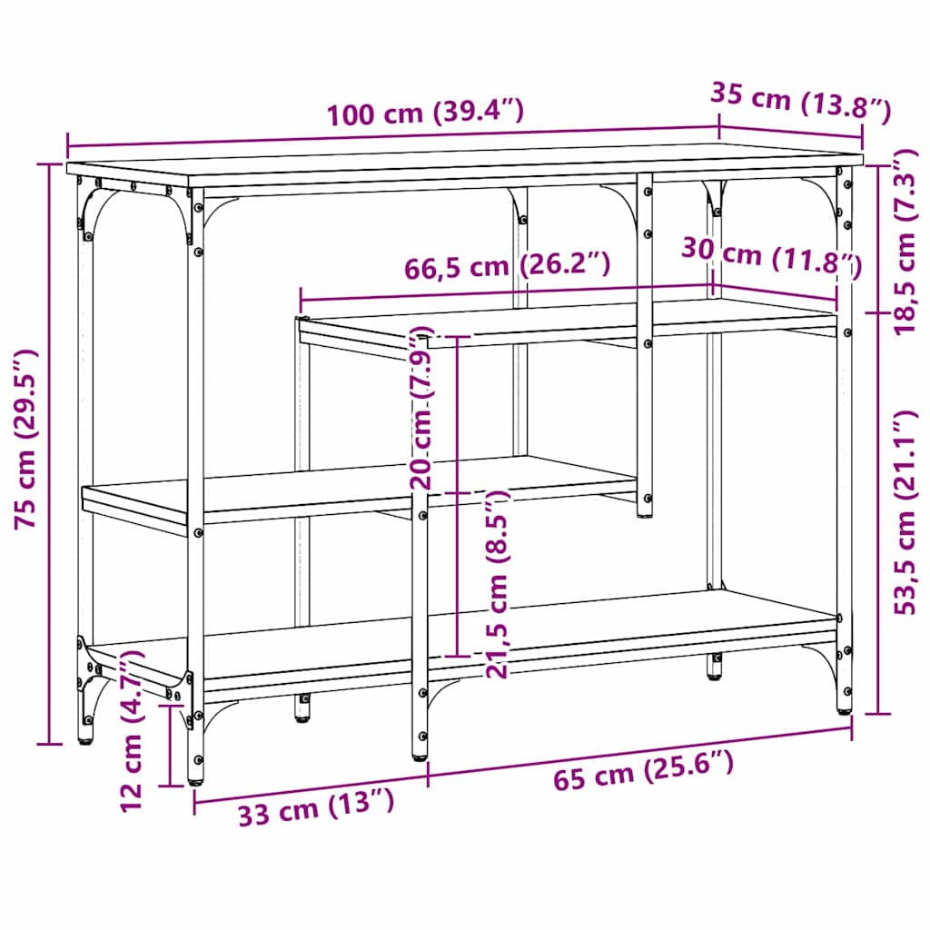 vidaXL Console Table Artisan oak 100 x 35 x 75 cm