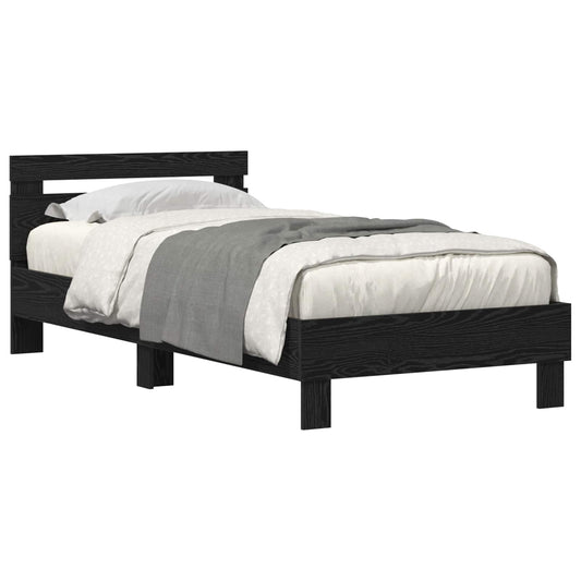 vidaXL Bed Frame with LED Black Oak 75 x 190 cm Engineered Wood