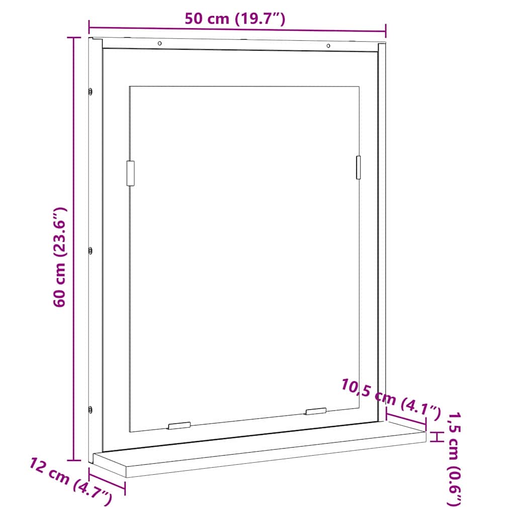 vidaXL Bathroom Mirror Black 50 x 12 x 60 cm Glass and Engineered Wood