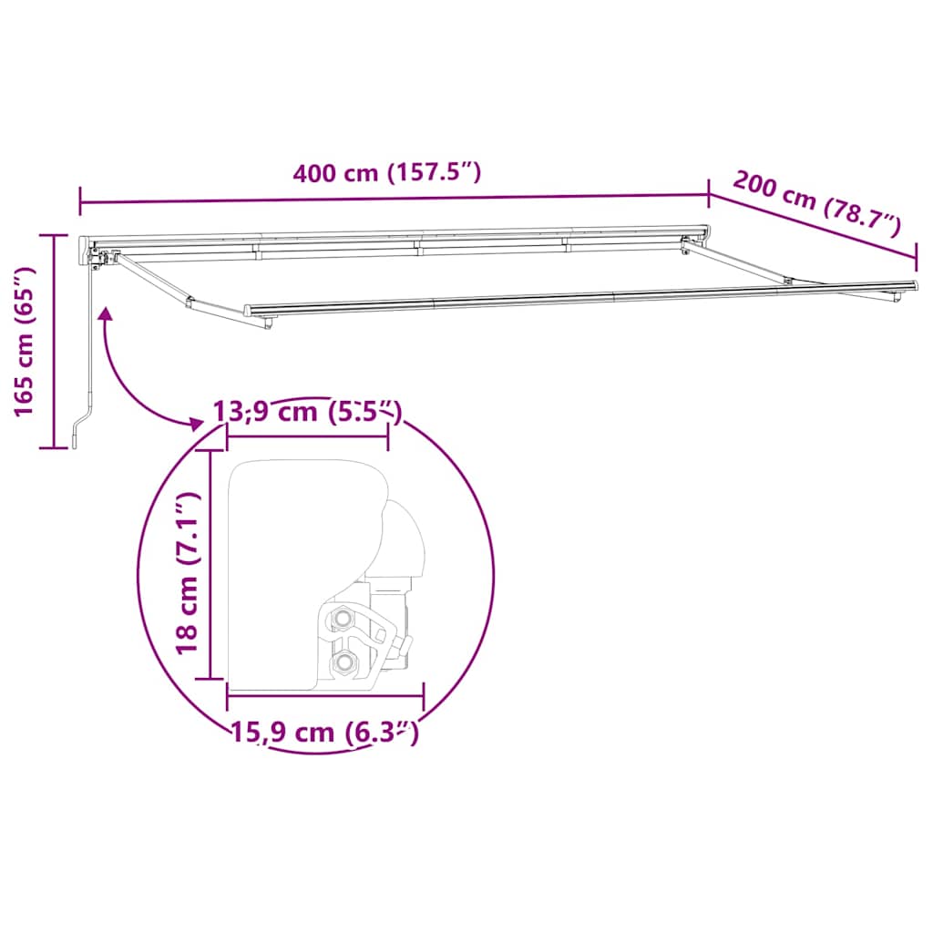 vidaXL Awning Frame Manual Adjustable White 4 x 2 m Steel