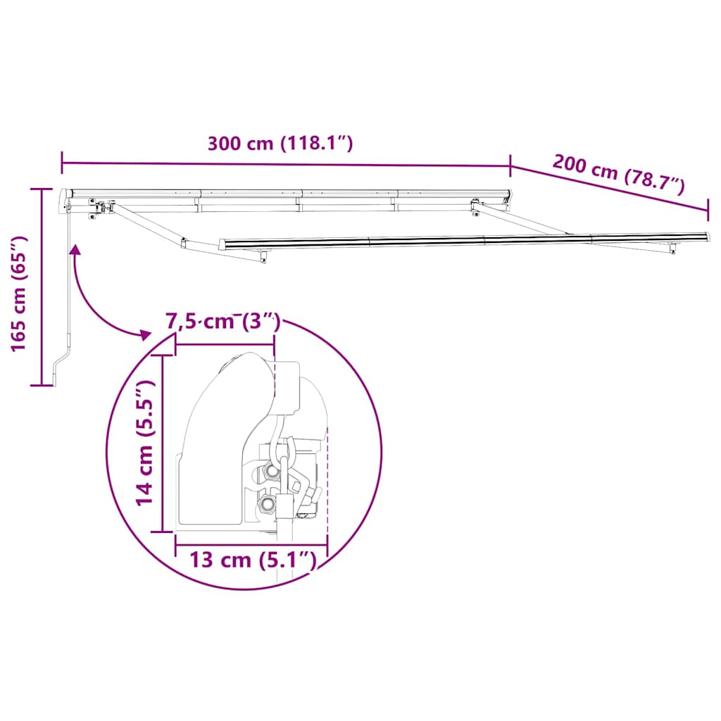 vidaXL Awning Frame Retractable Manual White 3 x 2 m Metal