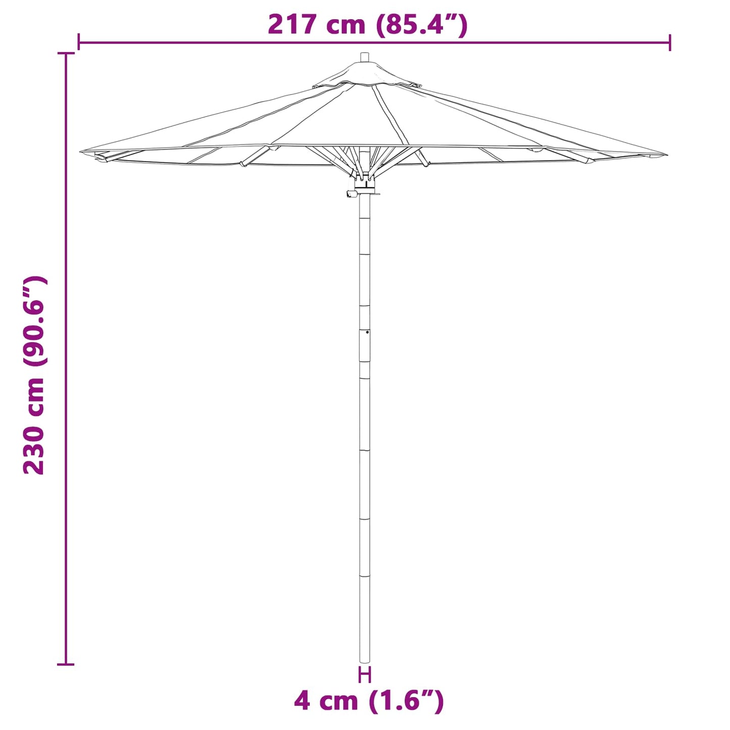 vidaXL Garden Parasol Dark Grey Ø 217 x 230 cm Bamboo