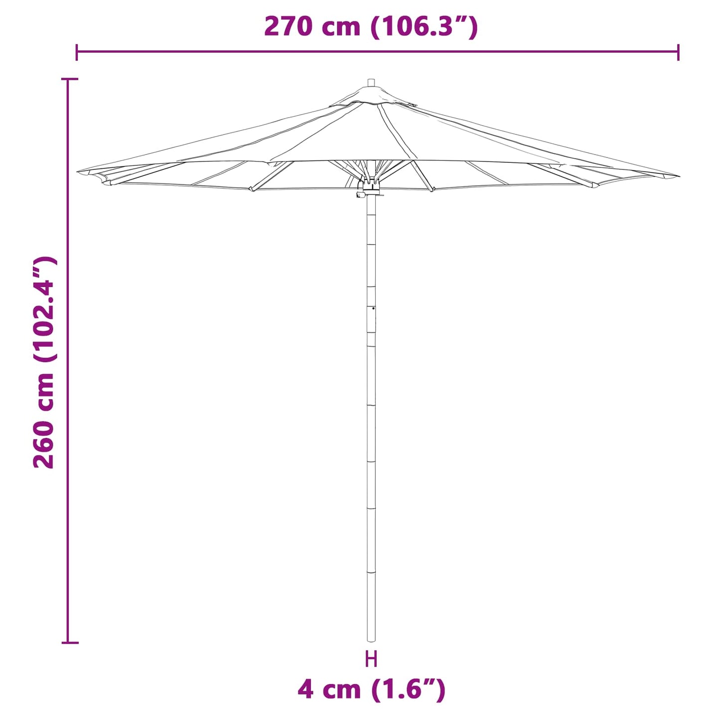 vidaXL Garden Parasol Dark Grey Ø 270 x 260 cm Bamboo