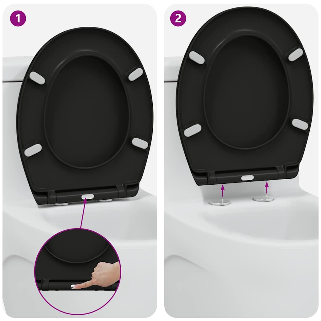 vidaXL Toilet Seat Black 47 x 37 x 4 cm Duroplast