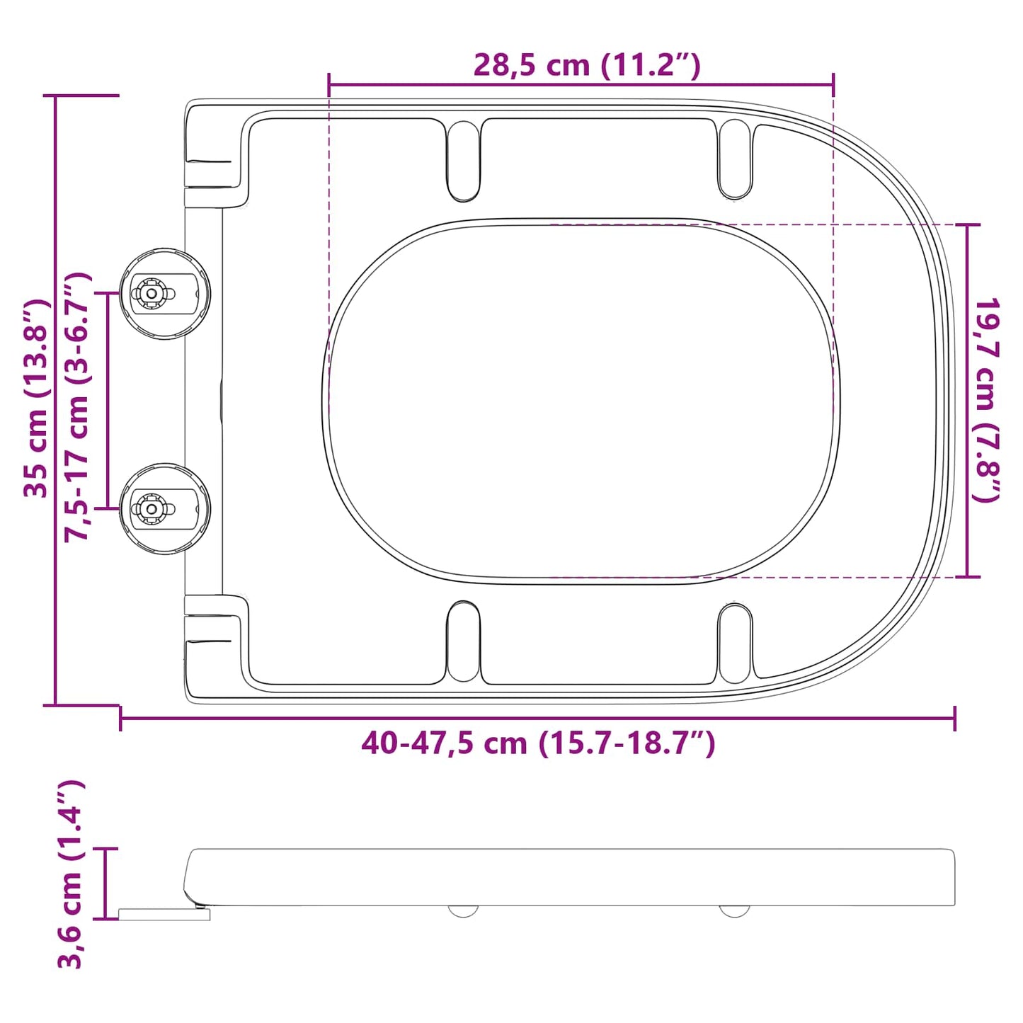 vidaXL Toilet Seat Grey 47.5 x 35 x 3.6 cm Duroplast