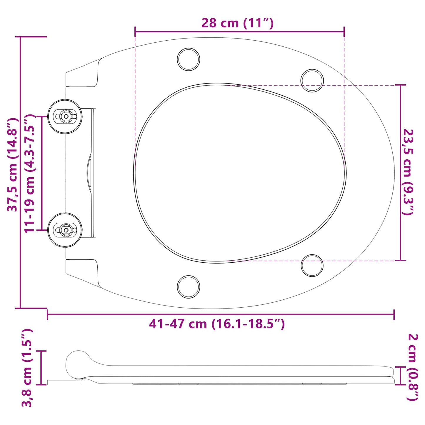 vidaXL Toilet Seat Grey 45.5 x 37.5 x 3.8 cm Duroplast