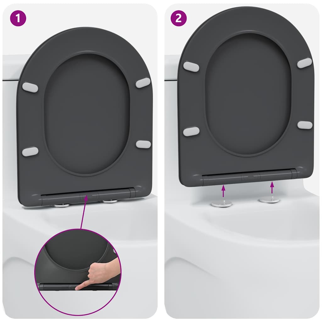 vidaXL Toilet Seat Anthracite 47 x 36 x 3.4 cm Duroplast