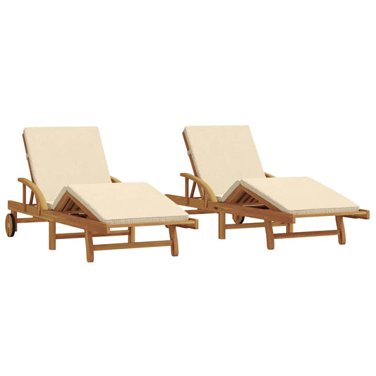 vidaXL Sun Lounger 2 pcs Solid Acacia Wood Beige