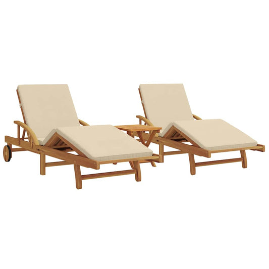 vidaXL Sun Lounger 3 pcs Solid Acacia Wood Beige