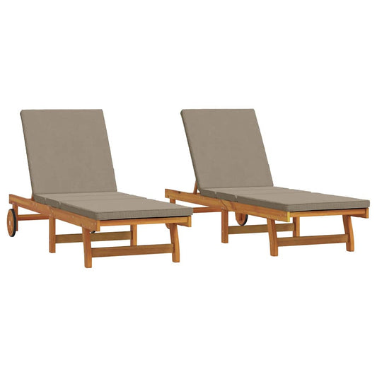 vidaXL Sun Lounger Reclining 2-person 2 pcs Brown Solid Acacia Wood