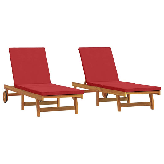 vidaXL Sun Lounger Reclining 2-person 2 pcs Brown Solid Acacia Wood