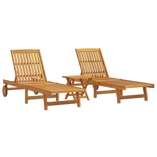 vidaXL Wheeled Sun Loungers 2 pcs with Table Solid Wood Acacia