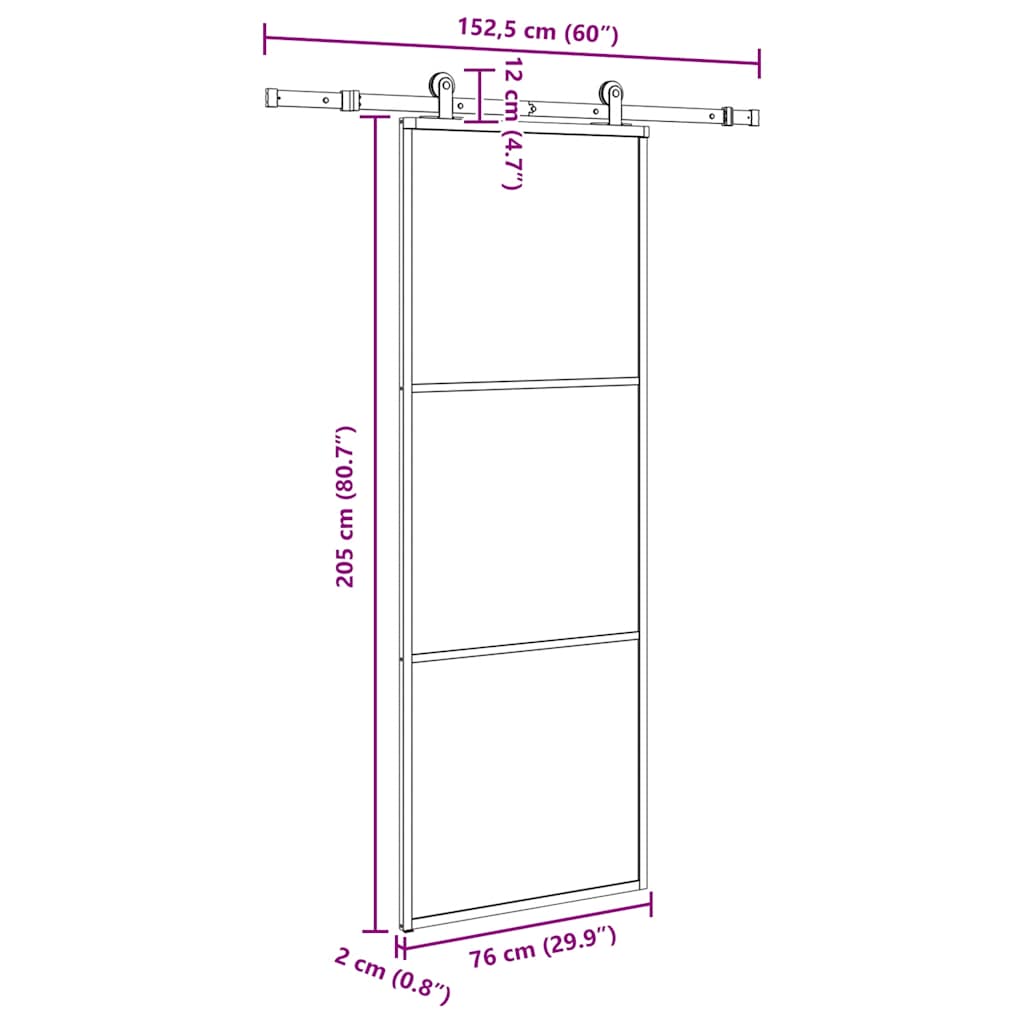 vidaXL Sliding Door with Hardware Set 76x205 cm ESG Glass&Aluminium