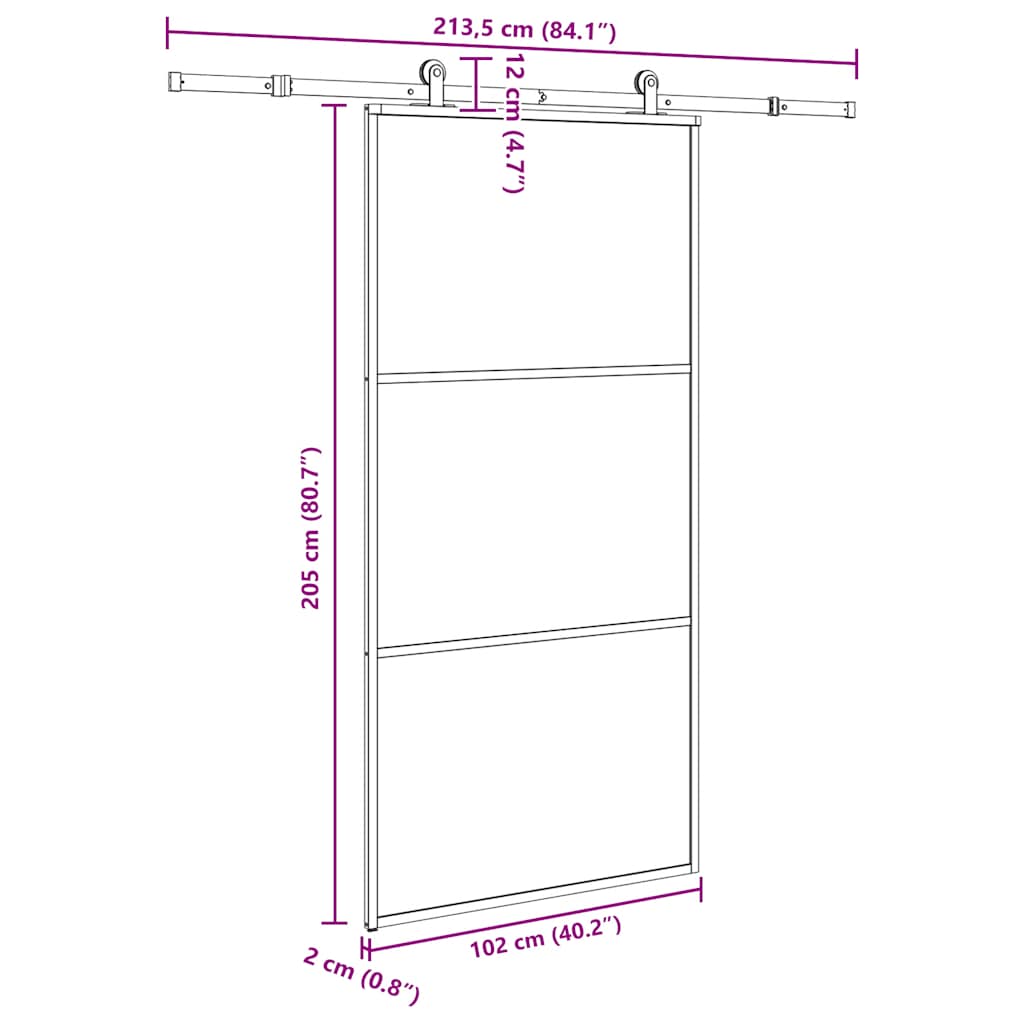 vidaXL Sliding Door with Hardware Set 102x205 cm ESG Glass&Aluminium